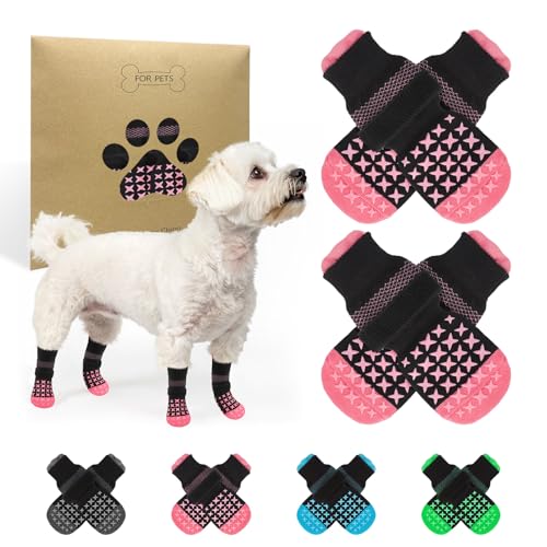 SCENEREAL Hundesocken gegen Lecken von Pfoten für Hartholzböden, rutschfest, griffige Traktionssocken für ältere Hunde, Rosa, XS von SCENEREAL
