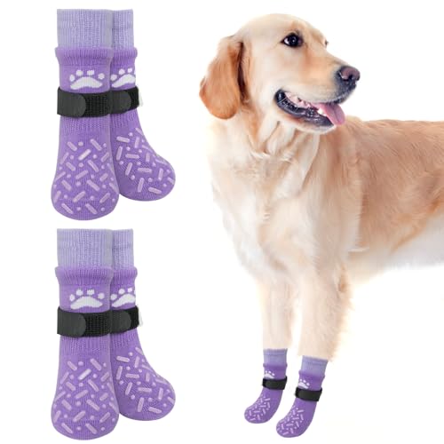 SCENEREAL Hundesocken gegen Lecken von Pfoten für heiße/kalte Gehwege, rutschfeste lange Hundesocken für Hartholzböden, Hundeschuhe, Stiefeletten und Pfotenschutz für kleine, mittelgroße und große von SCENEREAL