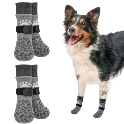 SCENEREAL Hundesocken gegen Lecken von Pfoten für heiße/kalte Gehwege, rutschfeste lange Hundesocken für Hartholzböden, Hundeschuhe, Stiefeletten und Pfotenschutz für kleine, mittelgroße und große von SCENEREAL