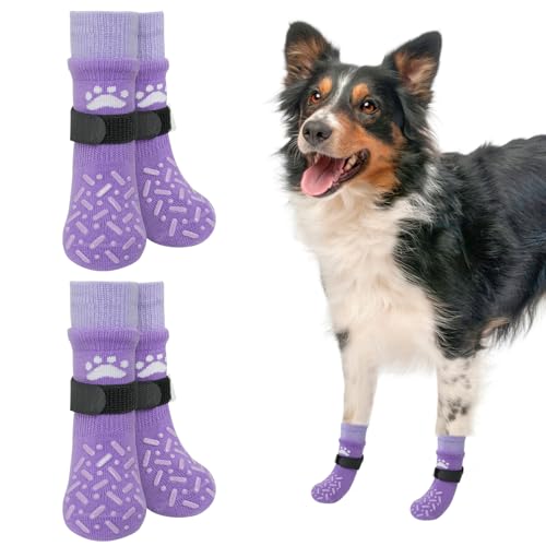 SCENEREAL Hundesocken gegen Lecken von Pfoten für heiße/kalte Gehwege, rutschfeste lange Hundesocken für Hartholzböden, Hundeschuhe, Stiefeletten und Pfotenschutz für kleine, mittelgroße und große von SCENEREAL