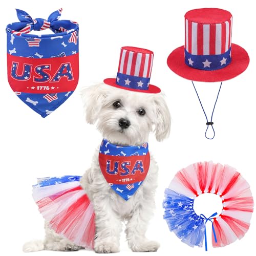 SCENEREAL Independence Day Hundehalstuch mit Hut und Kleid, Mädchen-Set, Welpengeburtstagsparty-Zubehör, niedliches Tutu-Rock, blaues Outfit für kleine und mittelgroße Hunde SCENEREAL Independence Day Hundehalstuch mit Hut und Kleid, Mädchen-Set, Welpengeburtstagsparty-Zubehör, niedliches Tutu-Rock, blaues Outfit für kleine und mittelgroße Hunde von SCENEREAL