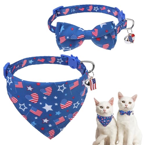 SCENEREAL Independence Katzenhalsband mit Glöckchen, 2 Stück, mit abnehmbarer Fliege, Halstuch, verstellbar, niedliches Kätzchen-Halsband für kleine Hunde, Jungen und Mädchen SCENEREAL Independence Katzenhalsband mit Glöckchen, 2 Stück, mit abnehmbarer Fliege, Halstuch, verstellbar, niedliches Kätzchen-Halsband für kleine Hunde, Jungen und Mädchen von SCENEREAL