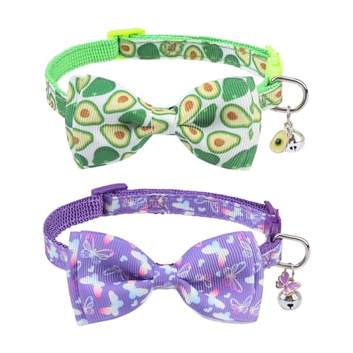 SCENEREAL Katzenhalsband mit Glöckchen, 2 Stück, abreißbare Katzenhalsbänder mit verstellbarer Fliege, Sicherheits-Halsband für Jungen, Mädchen, Katzen, Welpen, niedlicher Schmetterling und Avocado, SCENEREAL Katzenhalsband mit Glöckchen, 2 Stück, abreißbare Katzenhalsbänder mit verstellbarer Fliege, Sicherheits-Halsband für Jungen, Mädchen, Katzen, Welpen, niedlicher Schmetterling und Avocado, von SCENEREAL