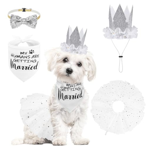 SCENEREAL Hunde-Hochzeits-Outfit-Kleid mit Bandana, Schleifkragen und Kronenhut, Set für Hunde, Mädchen, Welpen, Kätzchen, Partyzubehör, Tutu-Rock, Kostüm für kleine, mittelgroße und große Hunde, SCENEREAL Hunde-Hochzeits-Outfit-Kleid mit Bandana, Schleifkragen und Kronenhut, Set für Hunde, Mädchen, Welpen, Kätzchen, Partyzubehör, Tutu-Rock, Kostüm für kleine, mittelgroße und große Hunde, von SCENEREAL