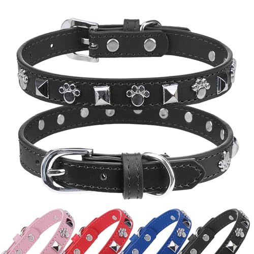 SCENEREAL Nieten-Hundehalsband aus Leder, Schwarz, Größe S von SCENEREAL