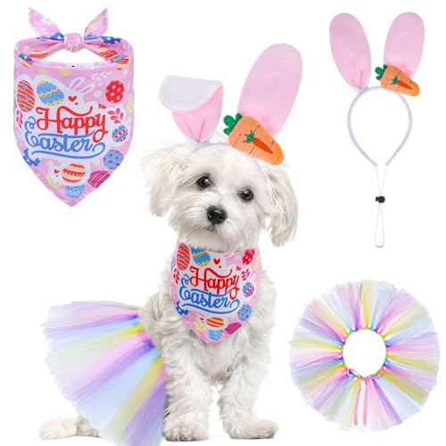 SCENEREAL Oster-Hundekostüm, Halstücher & Stirnband & Kleid für Mädchen, Welpengeburtstagsparty-Zubehör, niedliches Tutu-Rock-Outfit für kleine, mittelgroße und große Hunde SCENEREAL Oster-Hundekostüm, Halstücher & Stirnband & Kleid für Mädchen, Welpengeburtstagsparty-Zubehör, niedliches Tutu-Rock-Outfit für kleine, mittelgroße und große Hunde von SCENEREAL