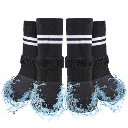 SCENEREAL Rutschfeste Hundeschuhe und Pfotenschutz für Hartholzböden, verlängerte Hundesocken gegen Lecken von Pfoten, wasserdichter Schnee-Regenschuh für den Winter, große ältere Hunde, Schwarz, XL von SCENEREAL