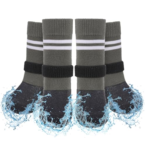 SCENEREAL Rutschfeste Hundeschuhe und Pfotenschutz für Hartholzböden, verlängerte Hundesocken gegen Lecken von Pfoten, wasserdichter Schnee-Regenschuh für den Winter, große ältere Hunde, Grau, L SCENEREAL Rutschfeste Hundeschuhe und Pfotenschutz für Hartholzböden, verlängerte Hundesocken gegen Lecken von Pfoten, wasserdichter Schnee-Regenschuh für den Winter, große ältere Hunde, Grau, L von SCENEREAL