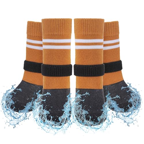 SCENEREAL Rutschfeste Hundeschuhe und Pfotenschutz für Hartholzböden, verlängerte Hundesocken gegen Lecken von Pfoten, wasserdichter Schneeregenschuh für Winter, mittelgroße und ältere Hunde, Khaki, M von SCENEREAL