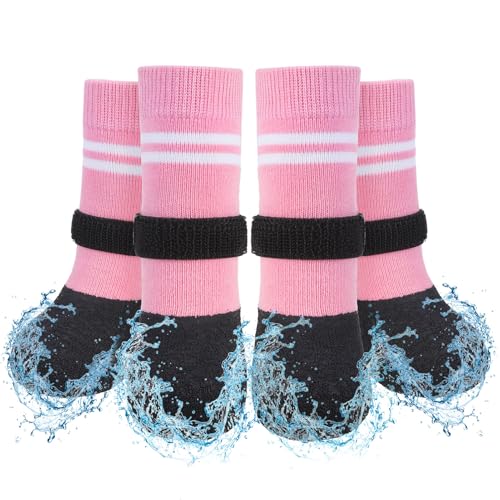 SCENEREAL Rutschfeste Hundeschuhe und Pfotenschutz für Hartholzböden, verlängerte Hundesocken gegen Lecken von Pfoten, wasserdichter Schneeregenschuh für Winter, mittelgroße und ältere Hunde, Rosa, M SCENEREAL Rutschfeste Hundeschuhe und Pfotenschutz für Hartholzböden, verlängerte Hundesocken gegen Lecken von Pfoten, wasserdichter Schneeregenschuh für Winter, mittelgroße und ältere Hunde, Rosa, M von SCENEREAL