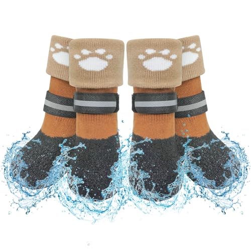 SCENEREAL Rutschfeste Hundesocken, Stiefel, Hundeschuhe für heiße/kalte Gehwege, Schnee, Regen, Tage, wasserdichte Griffigkeit, Hundeschuhe für Hartholzböden, Winterpfotenschutz für kleine von SCENEREAL