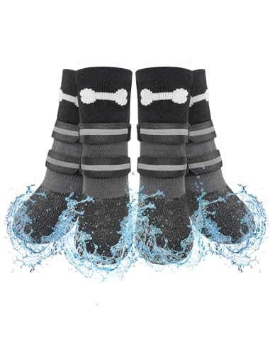 SCENEREAL Rutschfeste Hundesocken, Stiefel, Hundeschuhe für heiße/kalte Gehwege, wasserdichte Griff-Hundeschuhe für Hartholzböden, Regenpfotenschutz für kleine, mittelgroße und große ältere Hunde von SCENEREAL