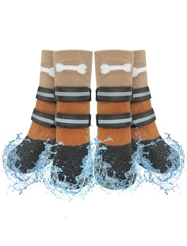 SCENEREAL Rutschfeste Hundesocken, Stiefel, Hundeschuhe für heiße/kalte Gehwege, wasserdichte Griff-Hundeschuhe für Hartholzböden, Regenpfotenschutz für kleine, mittelgroße und große ältere Hunde von SCENEREAL