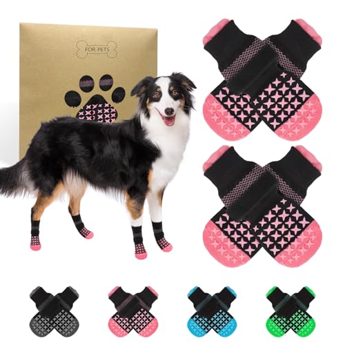 SCENEREAL Rutschfeste Hundesocken, um das Lecken von Pfoten zu verhindern, Hundeschuhe und Pfotenschutz für heiße Gehweg-Hartholzböden, Traktionskontrolle für kleine, mittelgroße und große ältere von SCENEREAL
