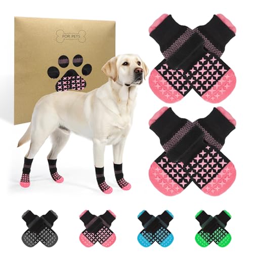 SCENEREAL Rutschfeste Hundesocken, um das Lecken von Pfoten zu verhindern, Hundeschuhe und Pfotenschutz für heiße Gehwege, Hartholzböden, Traktionskontrolle für kleine, mittelgroße und große ältere von SCENEREAL