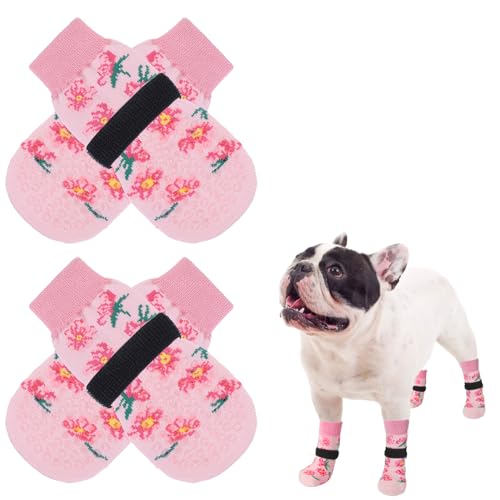 SCENEREAL Rutschfeste Hundesocken für heiße/kalte Gehwege, doppelseitige Hundestiefel und Pfotenschutz, um das Lecken der Pfoten zu verhindern, rutschfeste rutschfeste Socken für kleine, mittelgroße von SCENEREAL