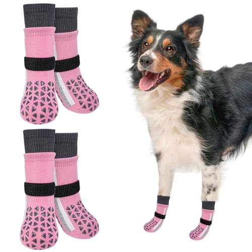 SCENEREAL Rutschfeste Hundesocken für heißen Bürgersteig gegen Lecken der Pfoten, lange, sportliche Stil, reflektierende Hundesocken für Hartholzböden, Hundeschuhe und Pfotenschutz für große ältere von SCENEREAL