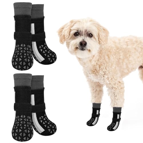 SCENEREAL Rutschfeste Hundesocken für heißen Bürgersteig gegen Lecken der Pfoten, lange, sportliche Stil, reflektierende Hundesocken für Hartholzböden, Hundeschuhe und Pfotenschutz für kleine ältere von SCENEREAL