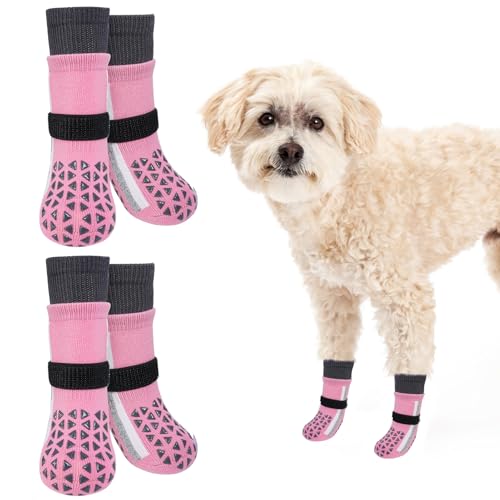 SCENEREAL Rutschfeste Hundesocken für heißen Bürgersteig gegen Lecken der Pfoten, lange, sportliche Stil, reflektierende Hundesocken für Hartholzböden, Hundeschuhe und Pfotenschutz für kleine ältere von SCENEREAL