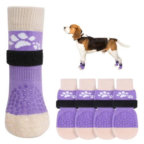 SCENEREAL Rutschfeste Hundesocken gegen Lecken von Pfoten für Hartholzböden, Stiefel und Pfotenschutzschuhe für heiße/kalte Gehwege mit Greifern, doppelseitige Griffe für kleine, mittelgroße und große von SCENEREAL