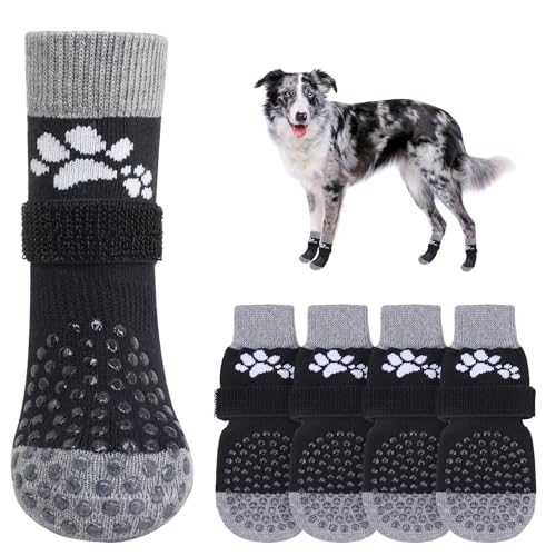 SCENEREAL Rutschfeste Hundesocken gegen Lecken von Pfoten für Hartholzböden, Stiefel und Pfotenschutzschuhe für heiße/kalte Gehwege mit Greifern, doppelseitige Griffe für kleine, mittelgroße und große von SCENEREAL