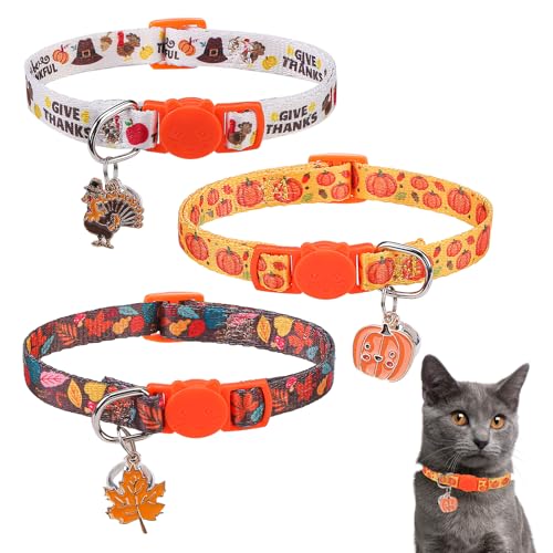 SCENEREAL Thanksgiving Day Breakaway-Katzenhalsband mit Glöckchen, Sicherheitsschnalle, weich, verstellbar, für den täglichen Gebrauch, Kätzchen, Welpen, personalisierte Halsbänder für Hunde, Mädchen von SCENEREAL
