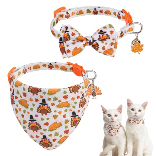 SCENEREAL Thanksgiving-Katzen-Halstuch-Halsband mit Glöckchen-Fliege, 2 Stück, verstellbar, niedliches Haustierzubehör für Katzen und kleine Hunde von SCENEREAL