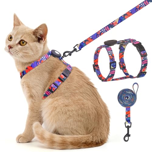SCENEREAL Verstellbares Katzengeschirr und Leine, Set mit AirTag-Halter, ausbruchsicheres Design für kleine bis große Katzen, leichtes weiches Reisegeschirr, Marineblau von SCENEREAL