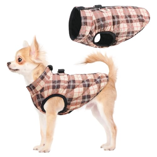 SCENEREAL Hunde-Wintermantel, warme Jacke mit integriertem Geschirr für kleine und mittelgroße Hunde, wasserdichter Mantel für kaltes Wetter, mit Reißverschluss, Fleece-Pufferweste, winddichte von SCENEREAL