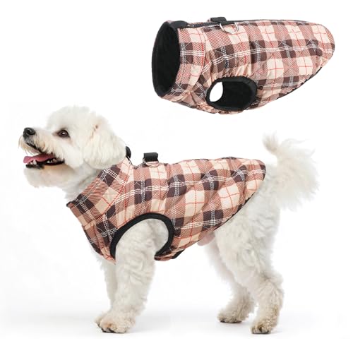 SCENEREAL Warme Hundejacke mit integriertem Geschirr für kleine und mittelgroße Hunde, wasserdichter Hundemantel für kaltes Wetter, mit Reißverschluss, Fleece-Pufferweste, winddichte Schneekleidung von SCENEREAL