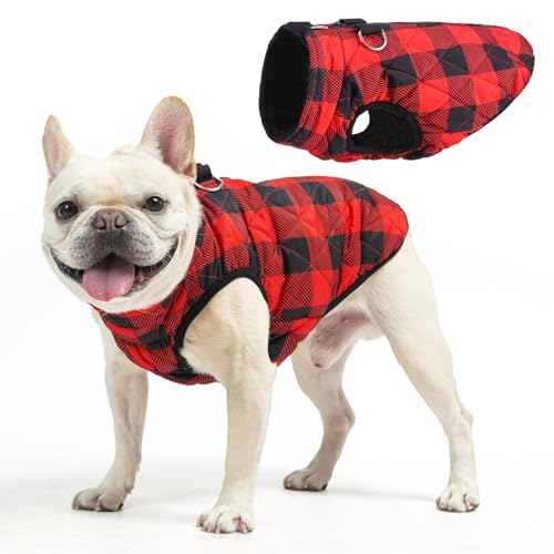 SCENEREAL Warme Welpenjacke mit integriertem Geschirr für kleine/mittelgroße Hunde, wasserdichter Wintermantel mit Reißverschluss, Fleece-Pufferweste für kaltes Wetter, winddichte Schneekleidung von SCENEREAL