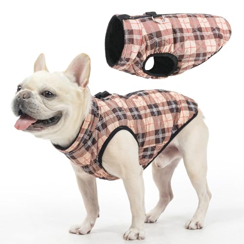 SCENEREAL Wintermantel mit Geschirr für kleine mittelgroße Hunde, wasserdichte Pufferjacke mit Reißverschluss, Fleece-Schneekleidung für Welpen von SCENEREAL