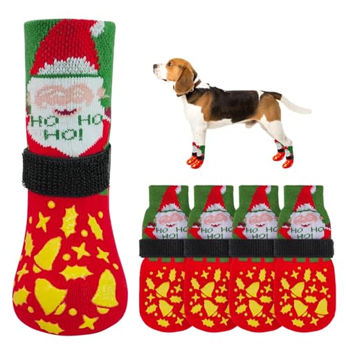 SCENEREAL Weihnachtliche Hundesocken gegen Lecken von Pfoten für Hartholzböden, rutschfest, rutschfeste Hundestiefel, Schuhe für heiße/kalte Gehwege, Haustierpfotenschutz mit Greifern für kleine, von SCENEREAL