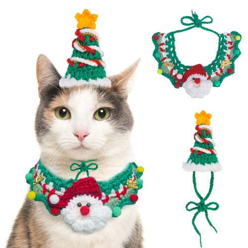 SCENEREAL Weihnachtskatzenkostüme – niedliches gestricktes Weihnachtsmann-Weihnachtsbaum-Kostüm für Welpen, Hunde, Katzen, Kätzchenhalsband, Hut für Urlaubsparty, Haustierbekleidung, Weihnachtsoutfit SCENEREAL Weihnachtskatzenkostüme – niedliches gestricktes Weihnachtsmann-Weihnachtsbaum-Kostüm für Welpen, Hunde, Katzen, Kätzchenhalsband, Hut für Urlaubsparty, Haustierbekleidung, Weihnachtsoutfit von SCENEREAL
