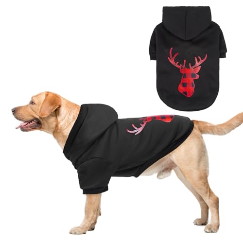 SCENEREAL Weihnachtspullover für Hunde, mit Kapuze für kleine, mittelgroße und große Hunde, weiches warmes Fleece, für kaltes Wetter, Halloween-Kostüm mit Loch für die Leine, Elch-Druck, Größe XXL von SCENEREAL