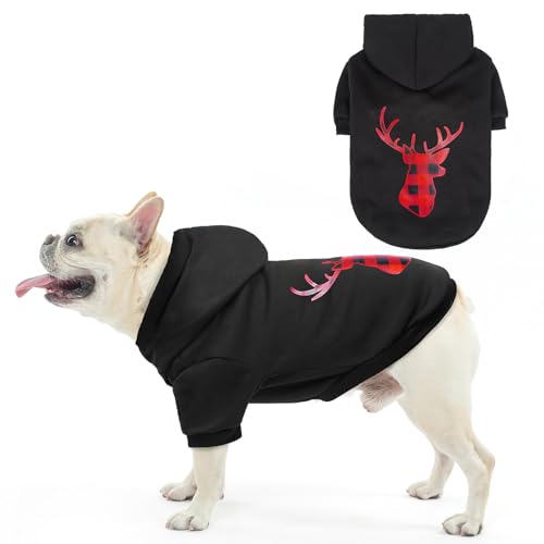 SCENEREAL Weihnachtspullover für Hunde, mit Kapuze für kleine, mittelgroße und große Hunde, weiches warmes Fleece, für kaltes Wetter, Halloween-Kostüm mit Loch für die Leine, Elch-Druck, Größe S von SCENEREAL