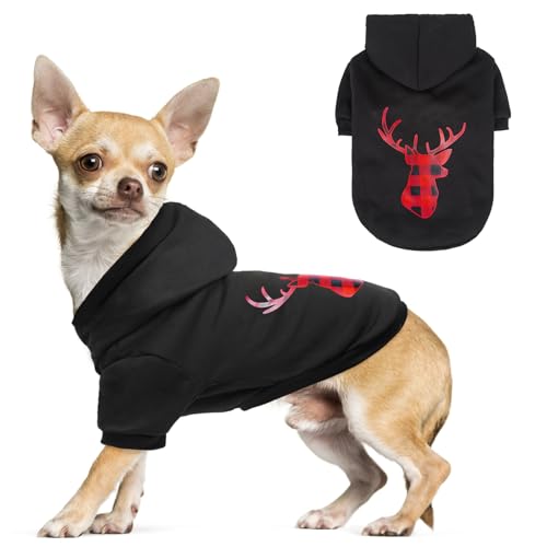 SCENEREAL Weihnachtspullover für Hunde, mit Kapuze für kleine, mittelgroße und große Hunde, weiches warmes Fleece, für kaltes Wetter, Halloween-Kostüm mit Loch für die Leine, Elch-Druck, Größe XS von SCENEREAL