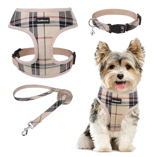 SCENEREAL Welpengeschirr mit Leine, Halsband-Set für kleine und mittelgroße Hunde, Beige, XS SCENEREAL Welpengeschirr mit Leine, Halsband-Set für kleine und mittelgroße Hunde, Beige, XS von SCENEREAL