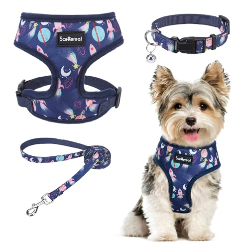 SCENEREAL Welpengeschirr mit Leine, Set für kleine und mittelgroße Hunde, Marineblau, Sternenhimmel, Größe S SCENEREAL Welpengeschirr mit Leine, Set für kleine und mittelgroße Hunde, Marineblau, Sternenhimmel, Größe S von SCENEREAL