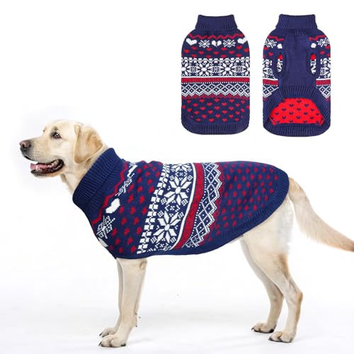 SCENEREAL XL Hundepullover für Männer und Frauen, weich, warm, Rollkragen, extra groß, gestrickt, hässliche Hunde-Weihnachtsoutfits, Argyle-Winterkleidung für Spaziergänge im Freien von SCENEREAL
