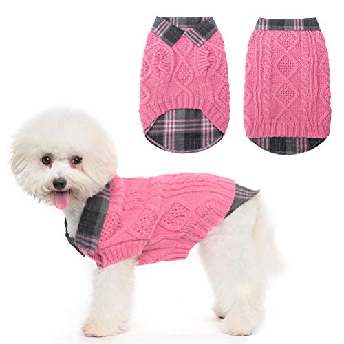 Warmer Hundepullover für den Winter, kariert, Patchwork-Design, gestrickt, bequem, für kleine, mittelgroße und große Hunde von SCENEREAL