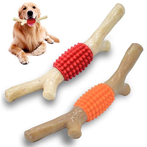 2Pack Hundekauspielzeug für Aggressive Kauer, Robuster Großer Beißstab aus Nylon und Gummi mit Echtem Bacon-Geschmack für Große Mittelgroße Rassen, Unzerstörbares Strapazierfähiges Hundespielzeug von SCHITEC