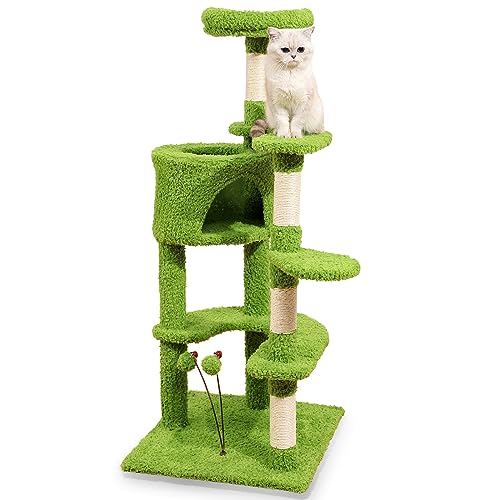 Katzenbaumhaus, Katzenturm mit Hängematte & Plüschstange, Sisal-Kratzbaum & interaktiver Ball für Indoor-Katzen, Kätzchen (Medium, 125 cm) von SCHITEC