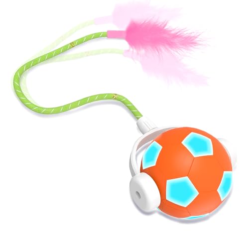 SCHITEC Interaktives Katzenspielzeug, Automatisch Beweglicher Haustierball mit 3 Modi, Leise ABS & Silikon LED Kätzchenbälle mit Schwanz, USB Wiederaufladbar Smart Spielzeug für Indoor Erwachsene von SCHITEC