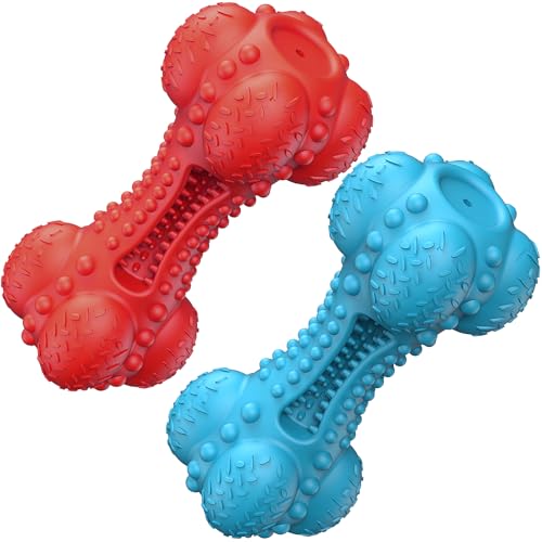 SCHITEC Quietschendes Kauspielzeug für aggressive Kauer, große Rassen, robust, interaktives Zahnen, Gummiknochen für große und mittelgroße Hunde, 2 Stück von SCHITEC