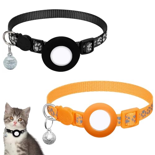 Airtag-Katzenhalsband aus Silikon, verstellbar, ausbruchsicher, reflektierend, leicht, Katzen-Tracker-Halsband für Kätzchen, Welpen, 2 Stück Airtag-Katzenhalsband aus Silikon, verstellbar, ausbruchsicher, reflektierend, leicht, Katzen-Tracker-Halsband für Kätzchen, Welpen, 2 Stück von SCHUIWINNER
