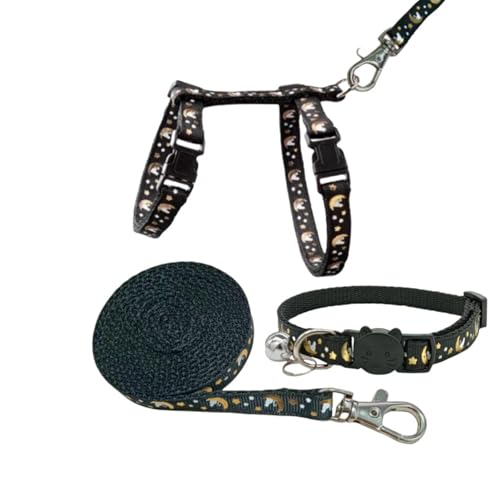 Einteiliges Katzengeschirr, leuchtet im Dunkeln, für den Außenbereich, Spazierengehen, Katzengeschirr, Leine, Set, verstellbar, für Kätzchen, Spaziergänge im Freien, Schwarz von SCHUIWINNER