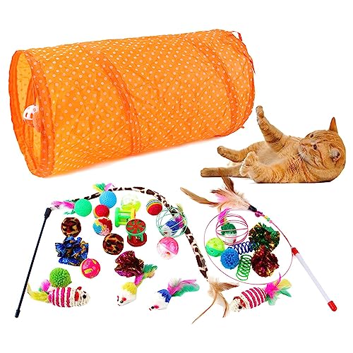 SCOOVY Katzentunnel-Spielzeugset, Katzenröhren für erwachsene Katzen, 30 Stück interaktives Haustierspielzeug-Sortiment für Kätzchen, Faltbarer Tunnel, Aktivitätsspielzeug, Teaser, Maus, Knisterbälle, von SCOOVY