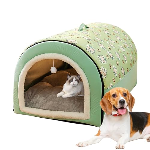Überdachtes Hundebett | 2-in-1 abnehmbares, überdachtes Katzenbett mit Kugelanhänger - Katzenversteck, warmes, waschbares, gemütliches Hundebett für große Hunde, bequemes Hundebett mit Scoovy von SCOOVY