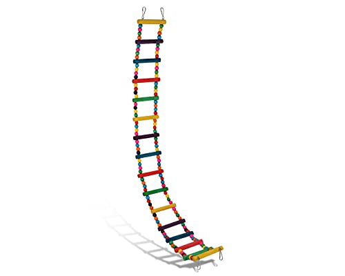 SCSpecial Vogelleiter, Spielzeug, bunte flexible Papageienschaukelbrücke aus Holz, für Nymphensittiche, zum Aufhängen, Kletterleiter (99 cm (16 Stufen) von SCSpecial